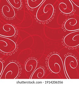 Abstract lined vector pattern with hearts and curls on red background.Vector illustration.