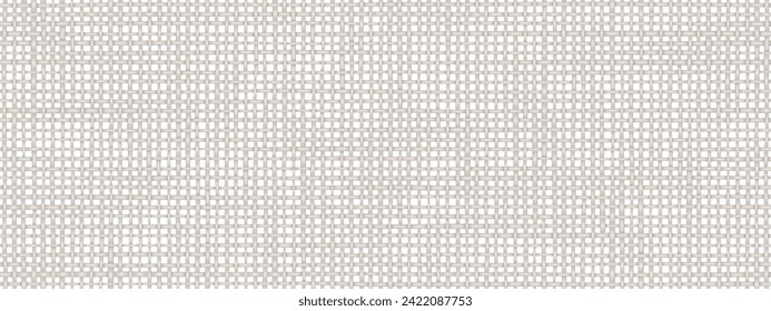 Abstract linen burlap seamless pattern with uneven interlocking texture. Top view of cotton canvas for cross-stitch embroidery. Square mesh blank fabric for handcraft. Rough hessian bg.