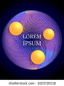 Abstract lines and 3d balls on dark background.Modern vector illustration.