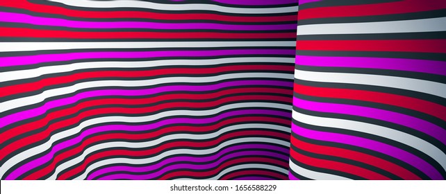 Abstract lines in 3D dimensional perspective abstract vector background, cool funky design layout, 70s retro template.