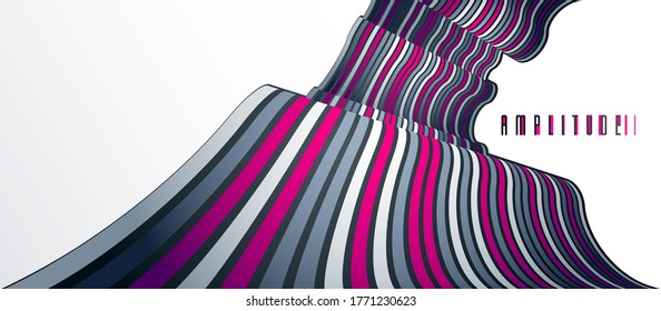 Abstract lines in 3D dimensional perspective abstract vector background, cool funky design layout, 70s retro template.