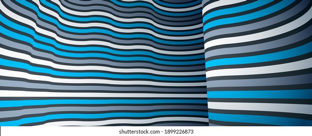 Abstract lines in 3D dimensional perspective abstract vector background, cool funky design layout, 70s retro template.