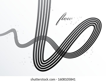 Abstract lines in 3D motion dimensional perspective vector background, elegant curvy light stripy design element, template for banner or poster and other ads.
