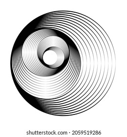 Abstract  Lines Background with geometric circles . Vector rotating spiral Line Design . Poster template . Concentric circles logo .Minimal art 