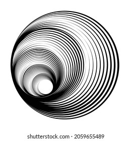 Líneas abstractas Fondo con círculos geométricos. Diseño de línea de espiral giratoria vectorial. Plantilla de póster . Logo de círculos concéntricos .Arte mínimo 