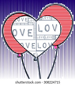 abstract lines background with geometric lines red color two balloons together and type font love words create heart balloon together vector print pattern. for fashion, graphic design valentines day