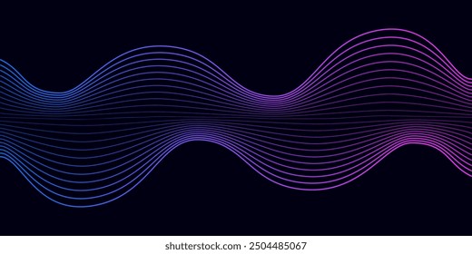 Abstract lines background isolated, purple and blue twisted curve lines, dynamic futuristic wavy lines, modern glowing wave
