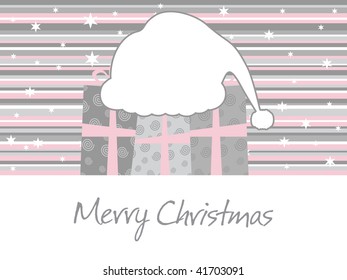 abstract lines background with many gifts and santa cap