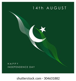Abstract lines background with moon design elements on green background. Vector 14 August. Pakistan Independence Day. Celebration Card. Illustration