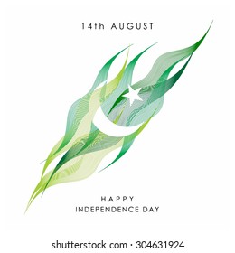 Abstract lines background with moon design elements on white background. Vector 14 August. Pakistan Independence Day. Celebration Card. Illustration