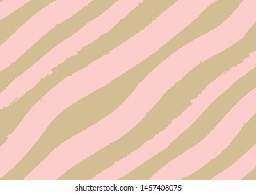 Abstract lines background in pink and gold color. Vector watercolor imitation. Minimalistic design style. Backdrop for print or web. Digital dry brush strokes. Bright colorful retro wallpaper.
