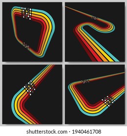 Abstract lines backgrounds set with different colors for retro background. Old fashion wallpapers with geometrical perspective lines design