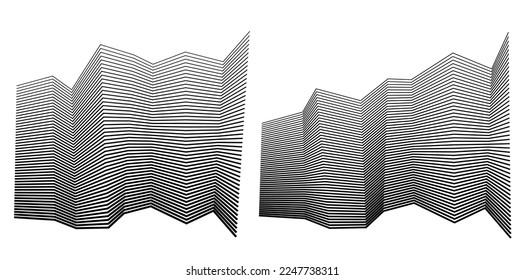 Abstract lines black white design element on white background of angle waves. Vector Illustration eps 10 for grunge elegant business card, print brochure, flyer, banners, cover book, label, fabric