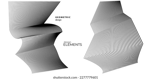 Abstract lines black white design element on white background of angle waves. Vector Illustration eps 10 for grunge elegant business card, print brochure, flyer, banners, cover book, label, fabric