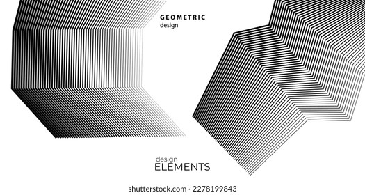 Líneas abstractas elementos de diseño blanco negro sobre fondo blanco de ondas angulares. Vector Illustration eps 10 para grunge y elegante tarjeta de visita, folleto de impresión, volante, banners, carteles, portada, etiqueta, tela