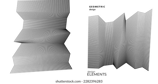 Abstract lines black white design element on white background of angle waves. Vector Illustration eps 10 for grunge elegant business card, print brochure, flyer, banners, cover book, label, fabric