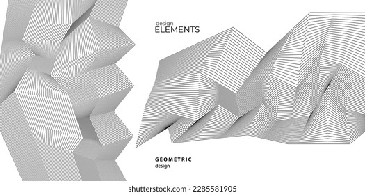 Abstrakte Linien, schwarz weißes Design-Element auf weißem Hintergrund von Wellen. Vektorgrafik eps10 für farbige, elegante Visitenkarte, Druckbroschüre, Flyer, Banner, Coverbook, Label, Stoff