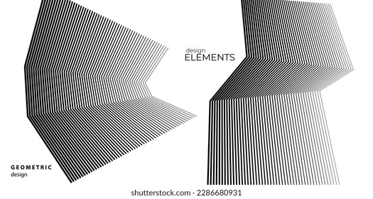 Abstract lines black white design element on white background of angle waves. Vector Illustration eps 10 for grunge elegant business card, print brochure, flyer, banners, cover book, label, fabric