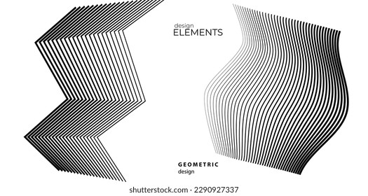 Abstract lines black white design element on white background of angle waves. Vector Illustration eps 10 for grunge elegant business card, print brochure, flyer, banners, cover book, label, fabric