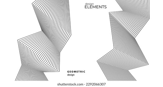 Líneas abstractas elementos de diseño blanco negro sobre fondo blanco de ondas angulares. Vector Illustration eps 10 para grunge y elegante tarjeta de visita, folleto de impresión, volante, banners, carteles, portada, etiqueta, tela