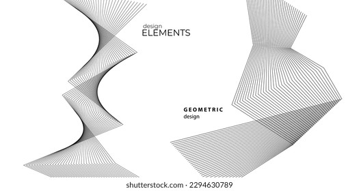 Abstract lines black white design element on white background of angle waves. Vector Illustration eps 10 for grunge elegant business card, print brochure, flyer, banners, cover book, label, fabric