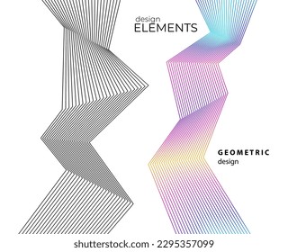 Abstract lines black white design element on white background of angle waves. Vector Illustration eps 10 for grunge elegant business card, print brochure, flyer, banners, cover book, label, fabric
