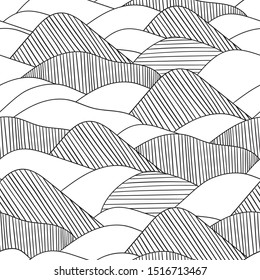 Abstract lines black and white seamless pattern.