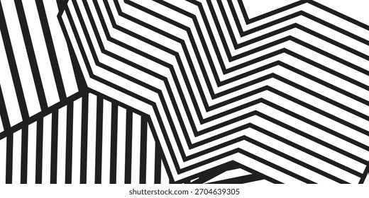 Linhas abstratas Zigzags Preto e Branco Paralelo Geométrico Formas Design Padrão, criando padrões visualmente marcantes, adequado para fundos e projetos de arte moderna