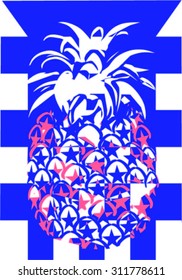 Abstract lines blueprint background with Pink color pineapple sketch together vector print pattern. For fashion and graphic design, summer, holiday offers. Fashion trends t shirt print, poster,gift
