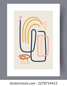 Abstract lines bohemian chaos wall art print. Wall artwork for interior design. Printable minimal abstract lines poster. Contemporary decorative background with chaos.