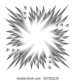 Abstract lines bursting background. Black and white background.