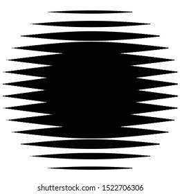 Abstract lines circle. Thick lines halftone circle element. Parallel, straight strips, stripes. Simple, basic geometric black and white circle illustration