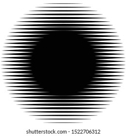 Abstract lines circle. Thick lines halftone circle element. Parallel, straight strips, stripes. Simple, basic geometric black and white circle illustration