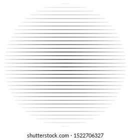 Abstract lines circle. Thin lines halftone circle element. Parallel, straight strips, stripes. Simple, basic geometric black and white circle illustration