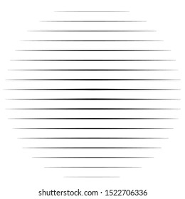 Abstract lines circle. Thin lines halftone circle element. Parallel, straight strips, stripes. Simple, basic geometric black and white circle illustration