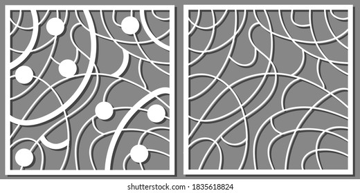 Abstract lines and circles pattern for laser cutting. Universal greeting card, laser cut panel. Vector illustration. Square 1:1.