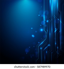 Fondo de las luces azules y blancas del circuito de líneas abstractas con espacio para el diseño del vector de texto