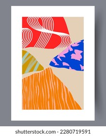 Abstract lines colorful imagination wall art print. Wall artwork for interior design. Printable minimal abstract lines poster. Contemporary decorative background with imagination.