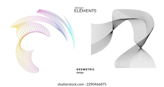  Abstract lines colors design element on white background of waves. Vector Illustration eps 10 for grunge elegant business card, print brochure, flyer, banners, cover book, label, fabric
