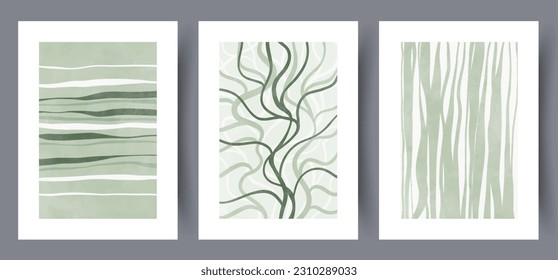 Abstract lines conceptual compositions wall art print. Contemporary decorative background with compositions. Printable minimal abstract lines poster. Wall artwork for interior design. Bundle, set.