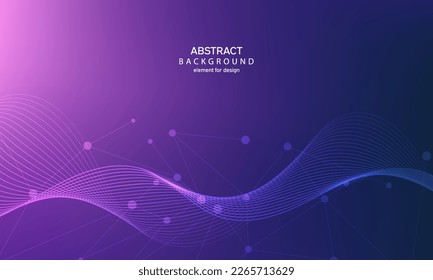 Abstract lines connection on purple gradient background. Wave element for design. Digital frequency equalizer. Stylized line art. Colorful shiny waves. Trendy color. Curved wavy smooth stripe. Vector.