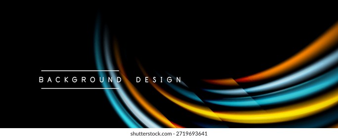 Las líneas Abstractas crean un flujo dinámico. Los colores brillantes contrastan con el fondo oscuro. Elemento de diseño moderno para varios proyectos.