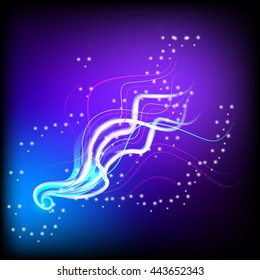 Abstract lines and curlicues. Light tracing effect. Vector background. The effect of flashes, magic lights, stars, shine, glimmer, lights.