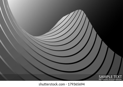 Abstract lines curved space vector background illustration - Abstract black vector metal background