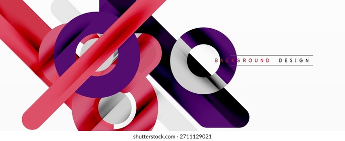 Abstract lines, curves, shapes create dynamic composition. Red, purple, silver tones dominate design. Modern aesthetic.