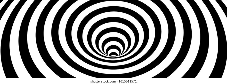 Abstract Lines Design. Black and White Hypnotic Twirl Striped Background. 3D Vortex Hole Optical Illusion. Vector Illustration.