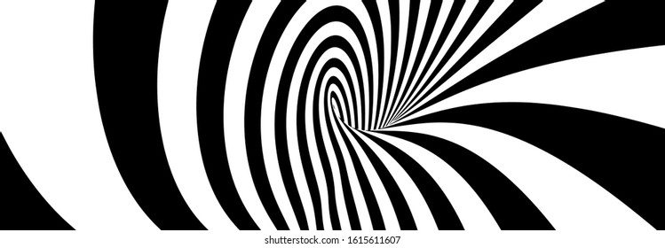 Abstract Lines Design. Black and White Hypnotic Twirl Striped Background. 3D Vortex Hole Optical Illusion. Vector Illustration.
