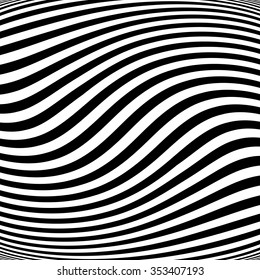 Abstract lines with distortion, deformation effect. Asymmetric monochrome pattern.