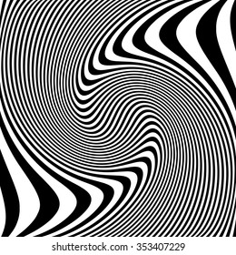 Abstract lines with distortion, deformation effect. Asymmetric monochrome pattern.