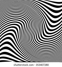 Abstract lines with distortion, deformation effect. Asymmetric monochrome pattern.